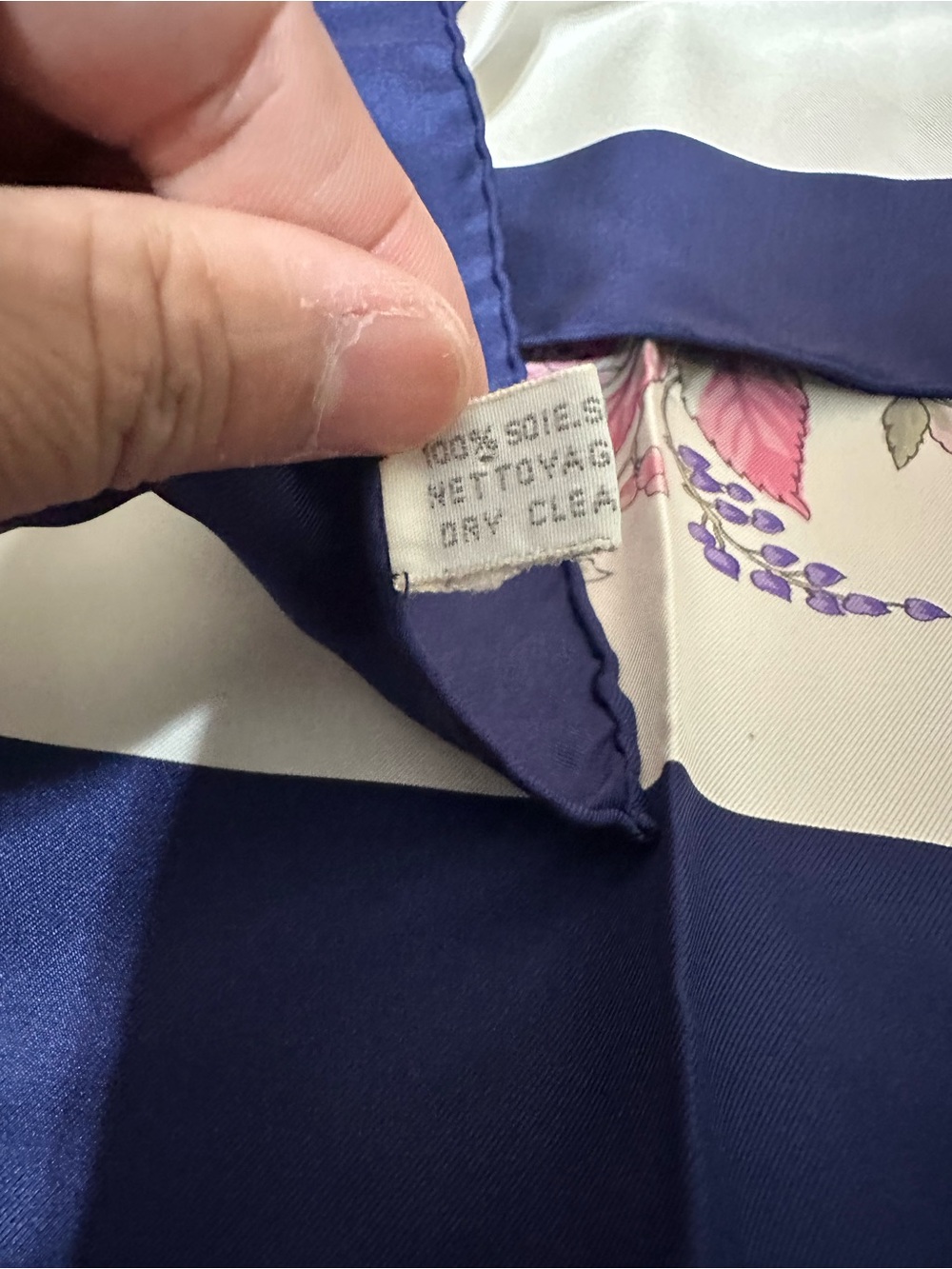 Dior Floral Silk Scarf in White with Pink, Purple, Blue and Green Accents - Picture 4 of 5